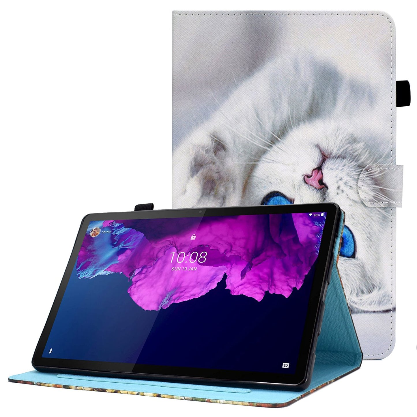 For Lenovo Tab P11 TB-J606F / Tab P11 5G Stitching Leather Stand Flip Cover Pattern Printing Card Slots Magnetic Protective Tablet Case with Pencil Holder