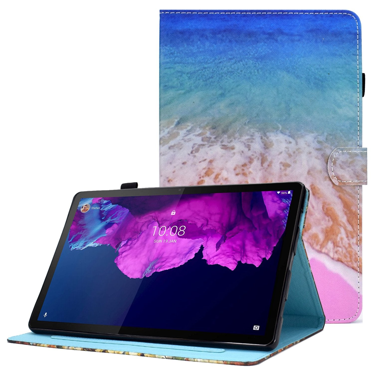 For Lenovo Tab P11 TB-J606F / Tab P11 5G Stitching Leather Stand Flip Cover Pattern Printing Card Slots Magnetic Protective Tablet Case with Pencil Holder