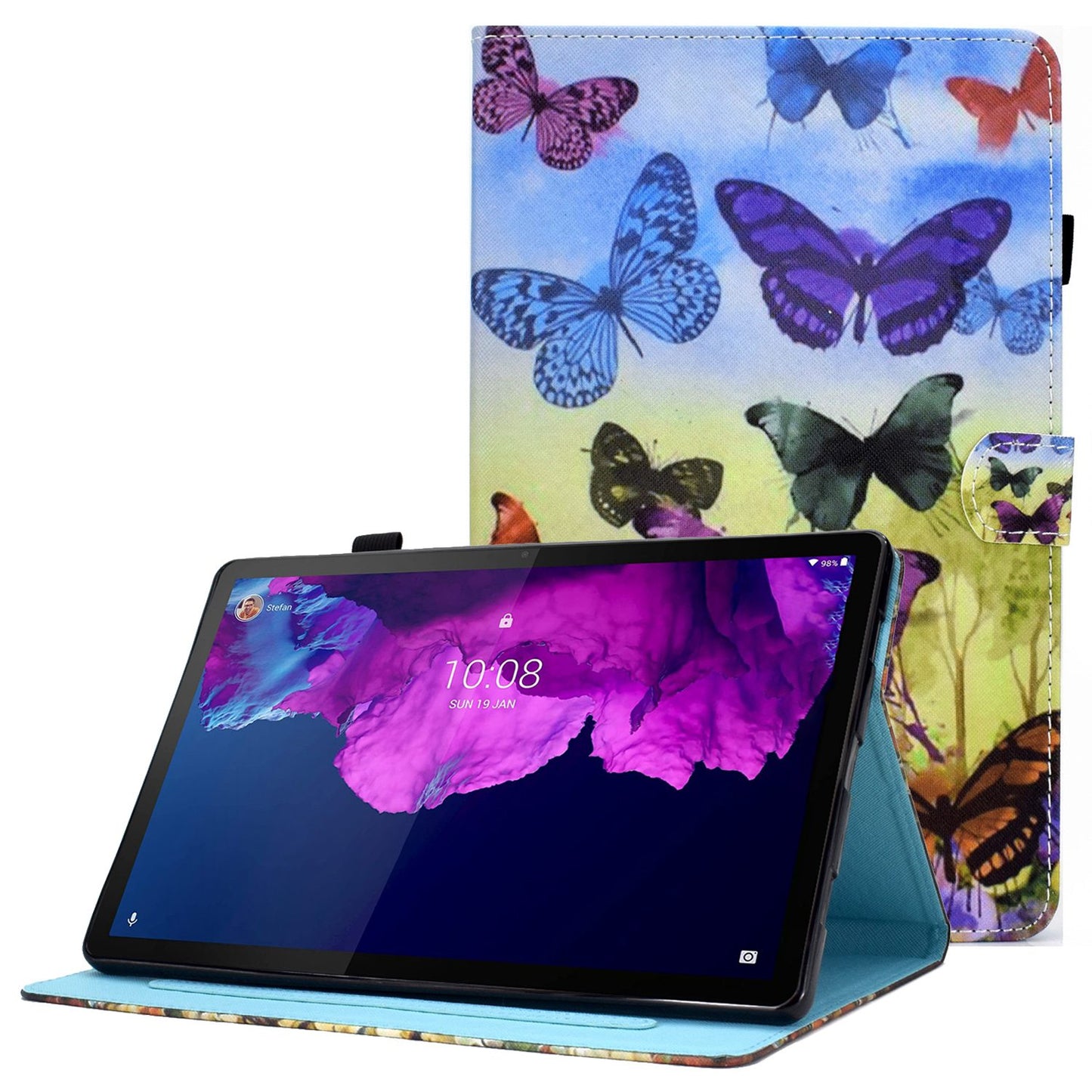 For Lenovo Tab P11 TB-J606F / Tab P11 5G Stitching Leather Stand Flip Cover Pattern Printing Card Slots Magnetic Protective Tablet Case with Pencil Holder