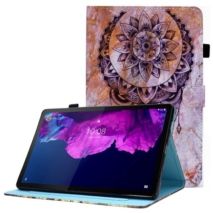 For Lenovo Tab P11 TB-J606F / Tab P11 5G Stitching Leather Stand Flip Cover Pattern Printing Card Slots Magnetic Protective Tablet Case with Pencil Holder