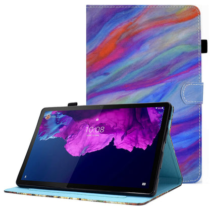 For Lenovo Tab P11 TB-J606F / Tab P11 5G Stitching Leather Stand Flip Cover Pattern Printing Card Slots Magnetic Protective Tablet Case with Pencil Holder