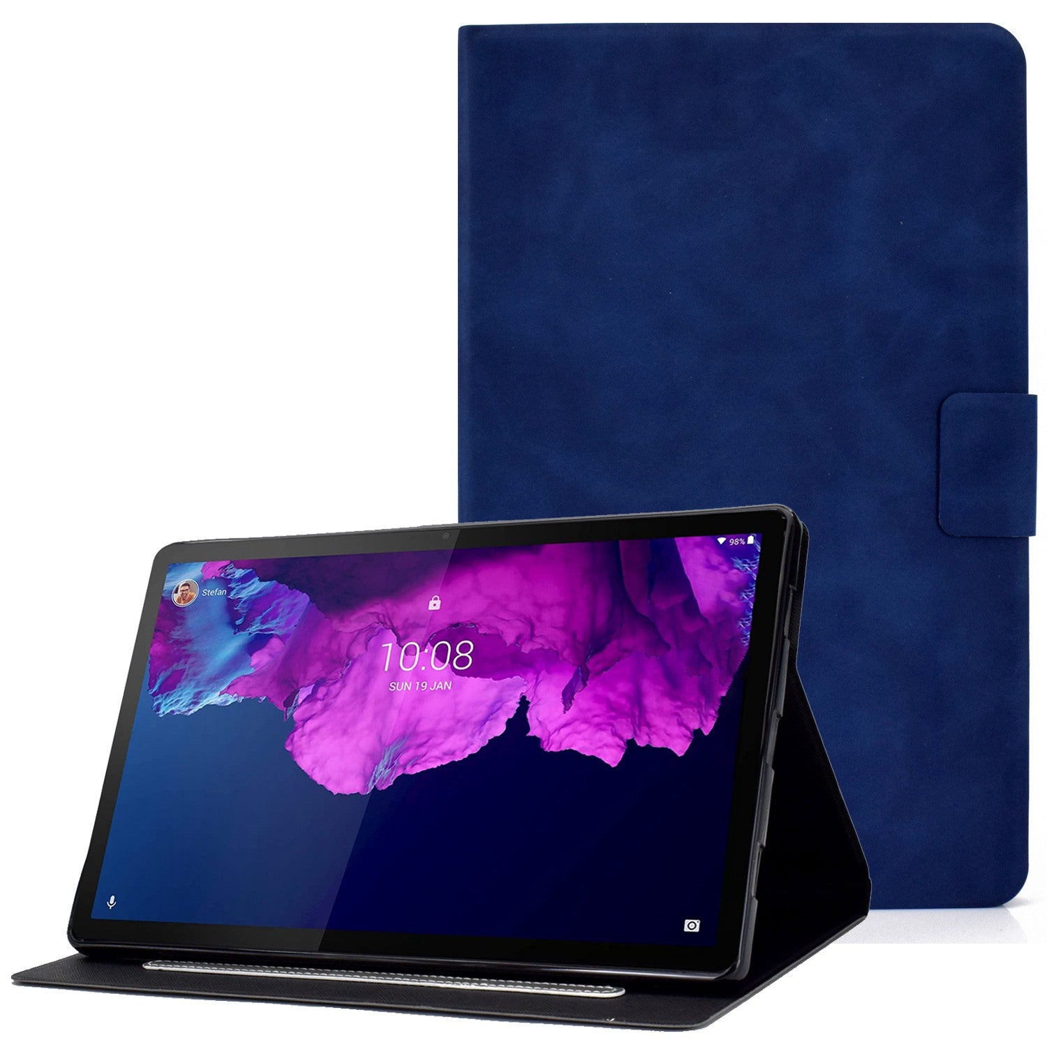 For Lenovo Tab P11 TB-J606F / Tab P11 5G  Card Holder Design Folio Flip Calf Textured Leather Tablet Case Magnetic Shockproof Cover with Stand