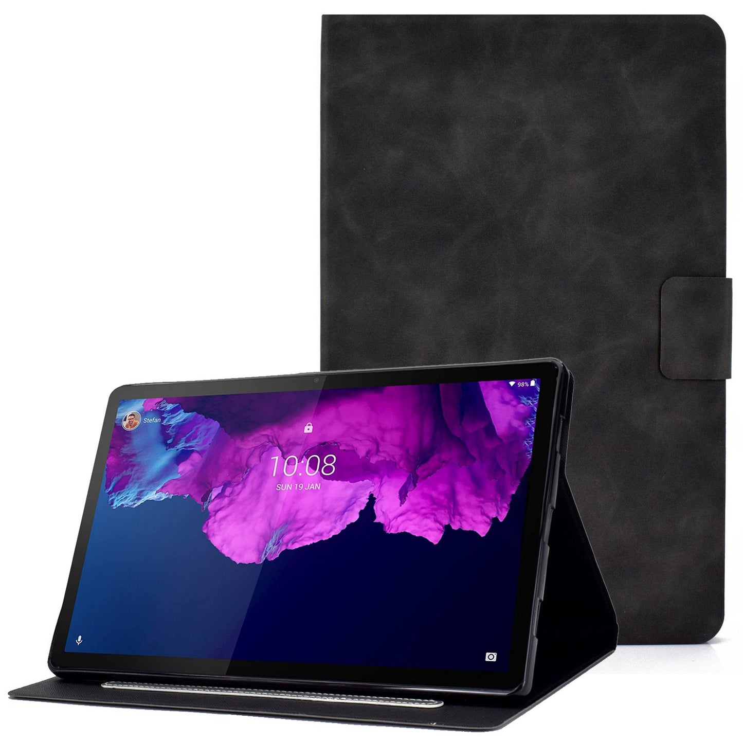 For Lenovo Tab P11 TB-J606F / Tab P11 5G  Card Holder Design Folio Flip Calf Textured Leather Tablet Case Magnetic Shockproof Cover with Stand