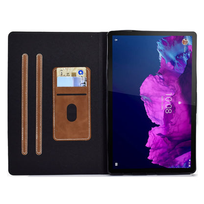 For Lenovo Tab P11 TB-J606F / Tab P11 5G  Card Holder Design Folio Flip Calf Textured Leather Tablet Case Magnetic Shockproof Cover with Stand