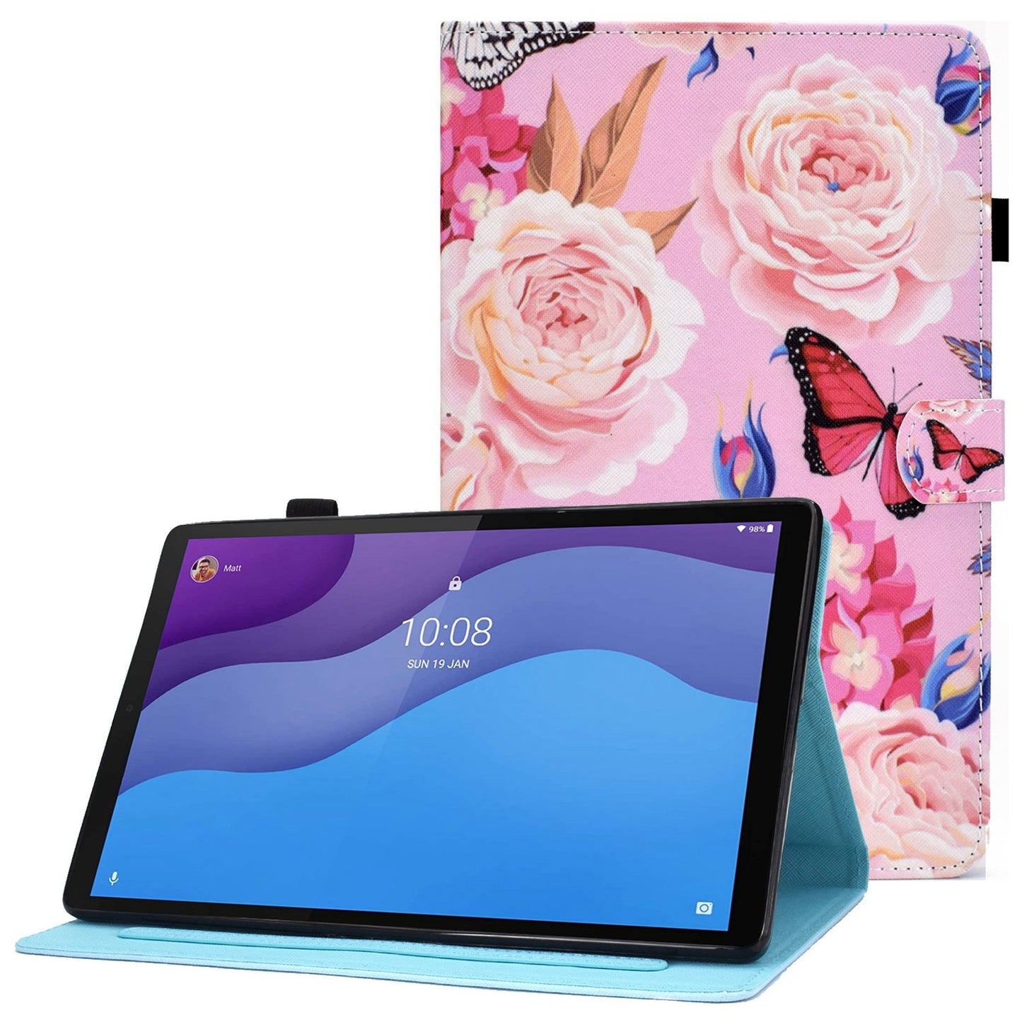 For Lenovo Tab M10 HD Gen 2 TB-X306 Stitching Leather Pattern Printing Tablet Case Card Slots Magnetic Folio Flip Stand Shell Cover with Pencil Holder