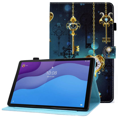 For Lenovo Tab M10 HD Gen 2 TB-X306 Stitching Leather Pattern Printing Tablet Case Card Slots Magnetic Folio Flip Stand Shell Cover with Pencil Holder