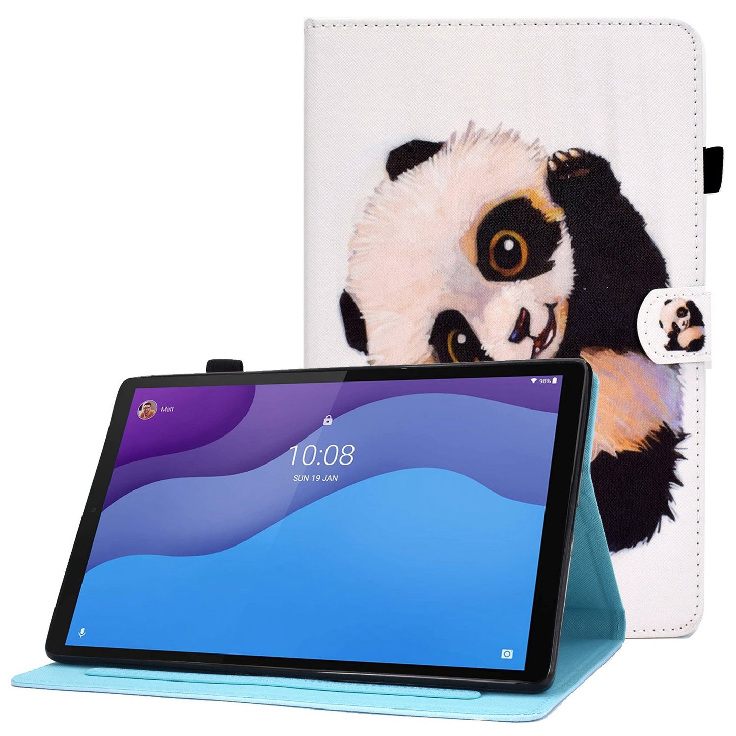 For Lenovo Tab M10 HD Gen 2 TB-X306 Stitching Leather Pattern Printing Tablet Case Card Slots Magnetic Folio Flip Stand Shell Cover with Pencil Holder