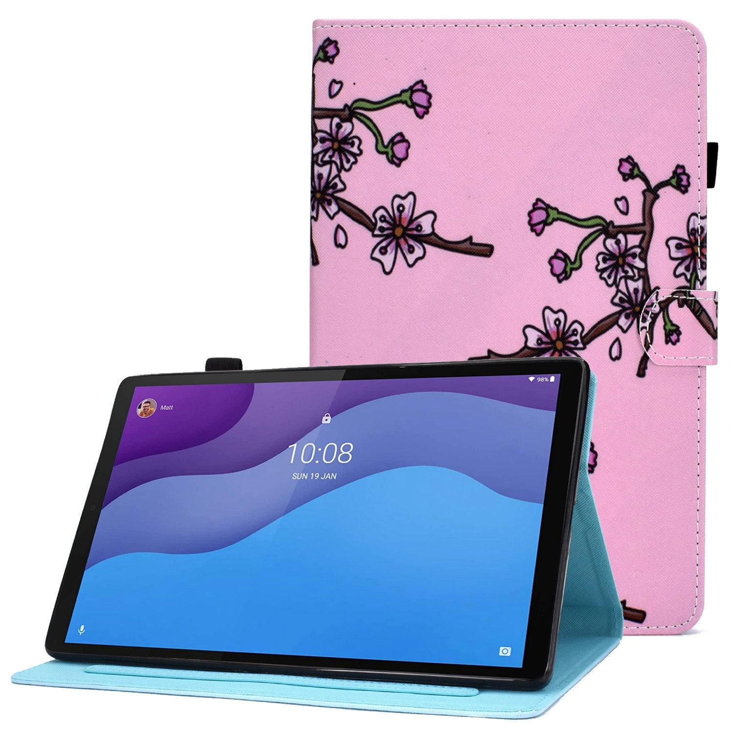 For Lenovo Tab M10 HD Gen 2 TB-X306 Stitching Leather Pattern Printing Tablet Case Card Slots Magnetic Folio Flip Stand Shell Cover with Pencil Holder