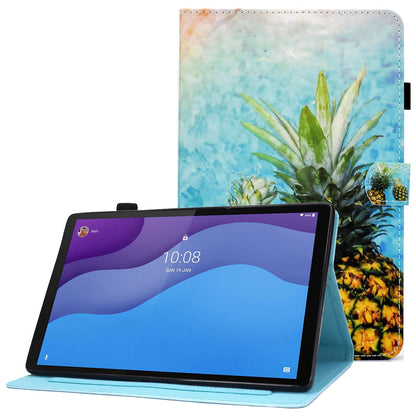 For Lenovo Tab M10 HD Gen 2 TB-X306 Stitching Leather Pattern Printing Tablet Case Card Slots Magnetic Folio Flip Stand Shell Cover with Pencil Holder