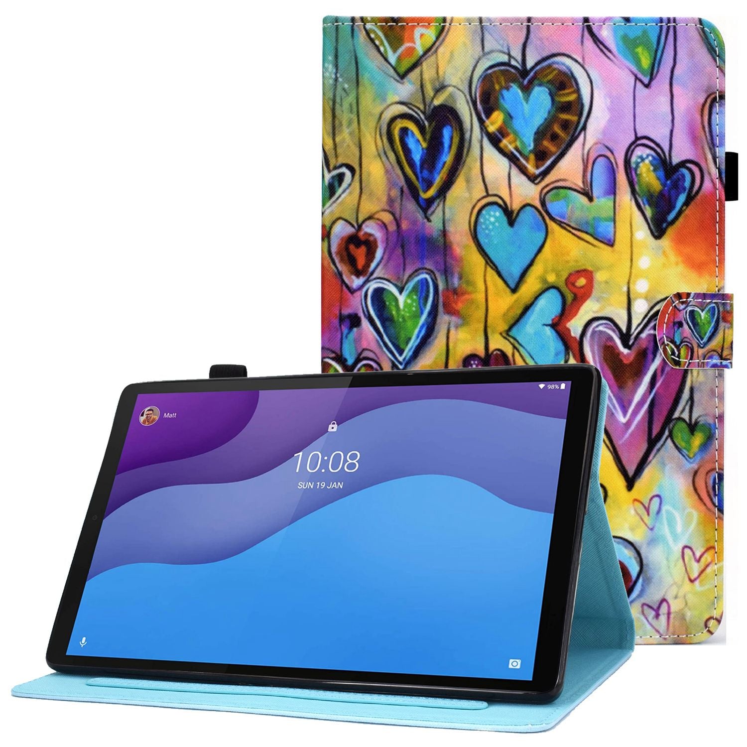 For Lenovo Tab M10 HD Gen 2 TB-X306 Stitching Leather Pattern Printing Tablet Case Card Slots Magnetic Folio Flip Stand Shell Cover with Pencil Holder