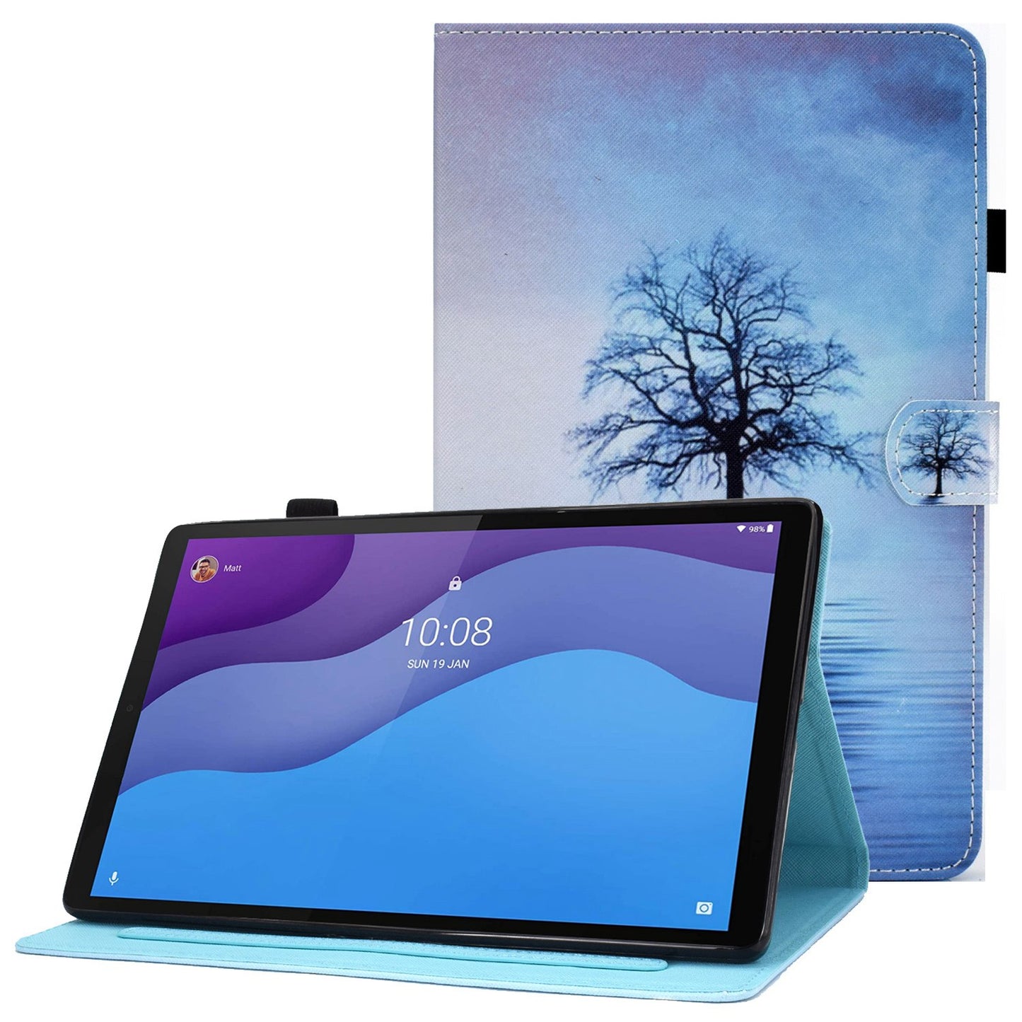 For Lenovo Tab M10 HD Gen 2 TB-X306 Stitching Leather Pattern Printing Tablet Case Card Slots Magnetic Folio Flip Stand Shell Cover with Pencil Holder