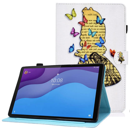 For Lenovo Tab M10 HD Gen 2 TB-X306 Stitching Leather Pattern Printing Tablet Case Card Slots Magnetic Folio Flip Stand Shell Cover with Pencil Holder