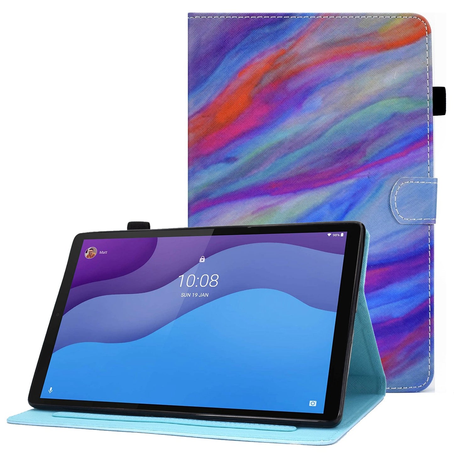 For Lenovo Tab M10 HD Gen 2 TB-X306 Stitching Leather Pattern Printing Tablet Case Card Slots Magnetic Folio Flip Stand Shell Cover with Pencil Holder