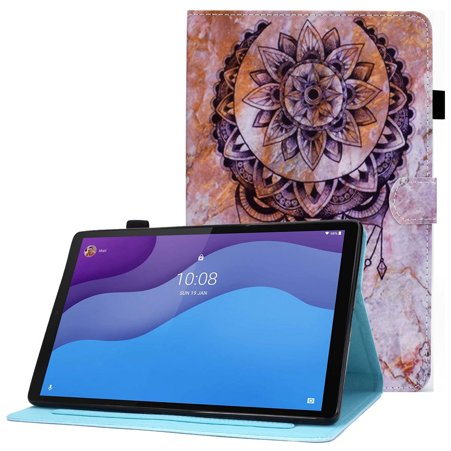 For Lenovo Tab M10 HD Gen 2 TB-X306 Stitching Leather Pattern Printing Tablet Case Card Slots Magnetic Folio Flip Stand Shell Cover with Pencil Holder