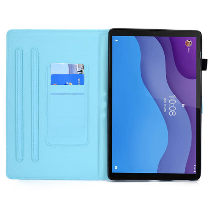 For Lenovo Tab M10 HD Gen 2 TB-X306 Stitching Leather Pattern Printing Tablet Case Card Slots Magnetic Folio Flip Stand Shell Cover with Pencil Holder