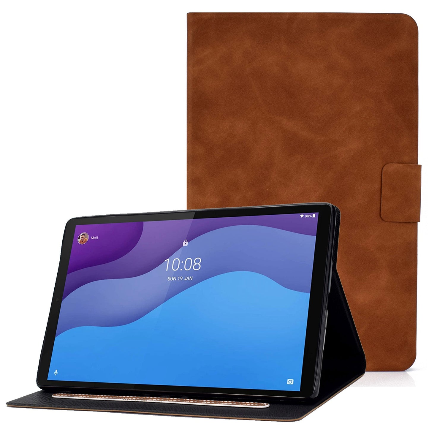 For Lenovo Tab M10 HD Gen 2 X306X Folio Flip Anti-scratch Calf Textured Leather Tablet Case Card Holder Stand Feature Magnetic Protector