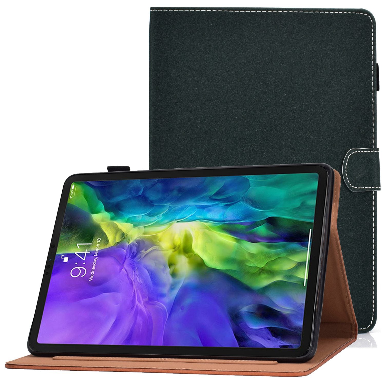 For iPad Pro 11-inch (2018) / (2020) / Air (2020) / (2022) Solid Color Tablet Case PU Leather Stand Folio Protective Cover with Cards Holder