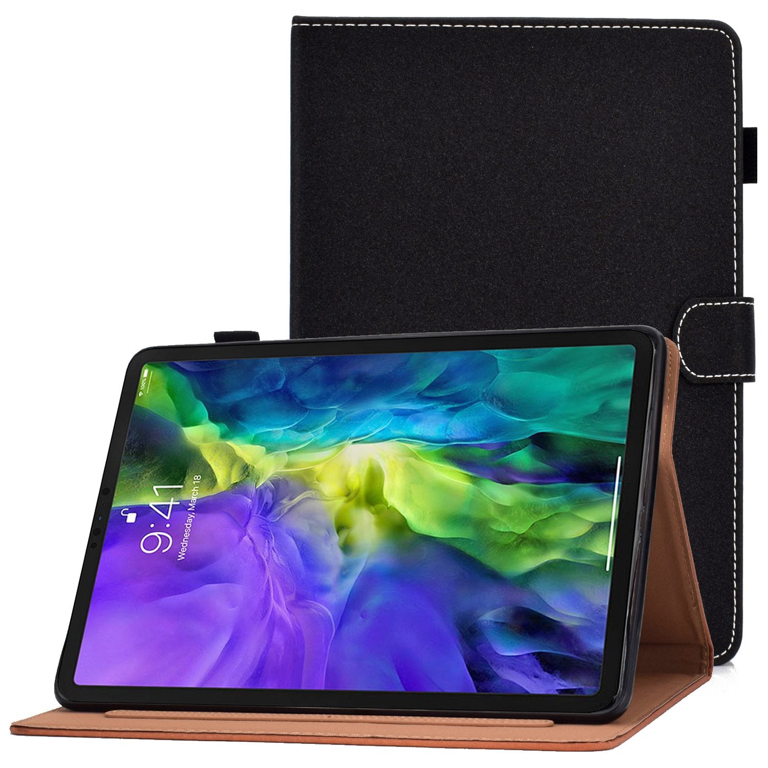 For iPad Pro 11-inch (2018) / (2020) / Air (2020) / (2022) Solid Color Tablet Case PU Leather Stand Folio Protective Cover with Cards Holder