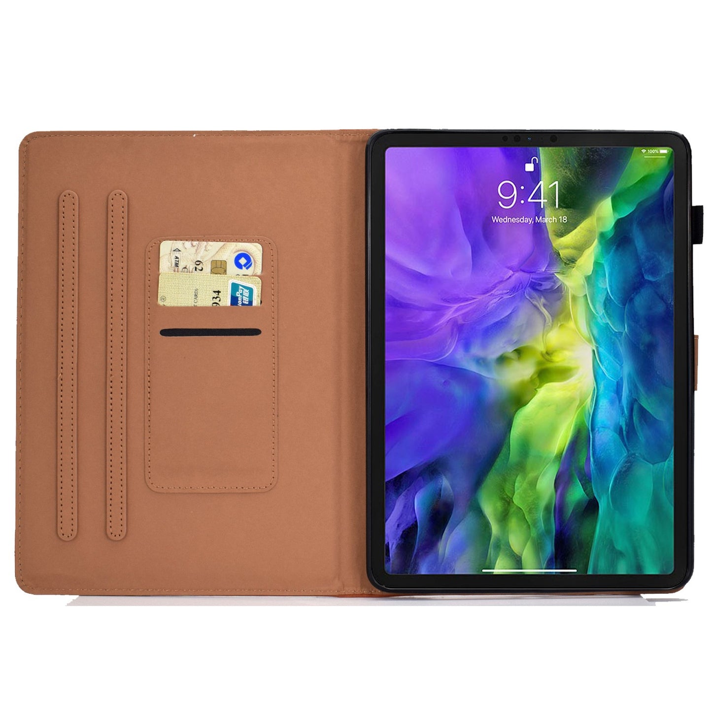 For iPad Pro 11-inch (2018) / (2020) / Air (2020) / (2022) Solid Color Tablet Case PU Leather Stand Folio Protective Cover with Cards Holder