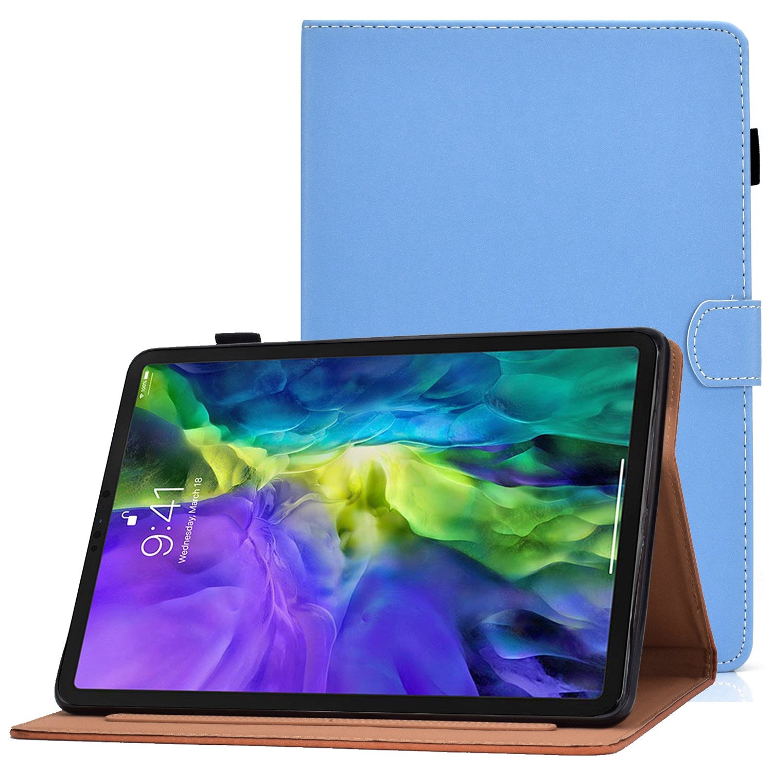 For iPad Pro 11-inch (2018) / (2020) / Air (2020) / (2022) Solid Color Tablet Case PU Leather Stand Folio Protective Cover with Cards Holder