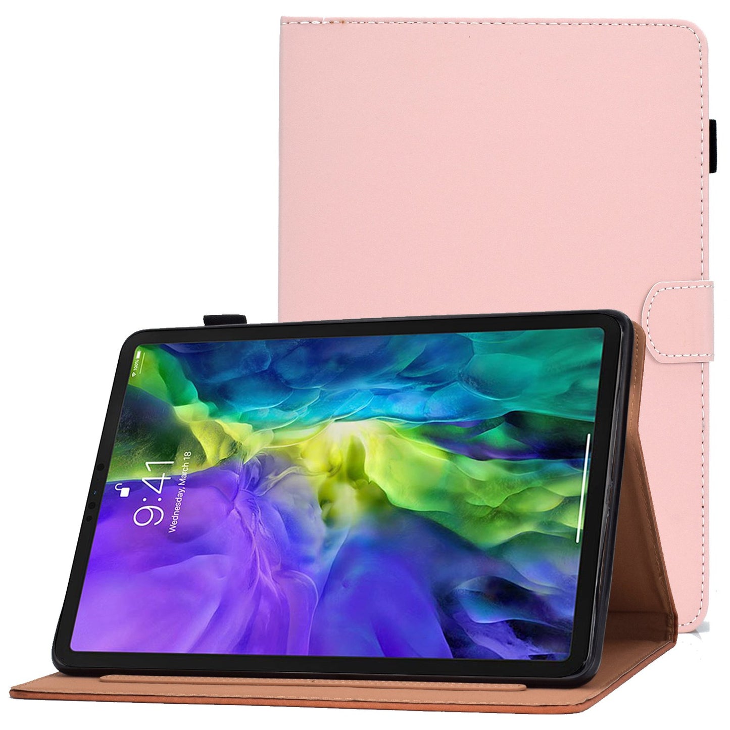 For iPad Pro 11-inch (2018) / (2020) / Air (2020) / (2022) Solid Color Tablet Case PU Leather Stand Folio Protective Cover with Cards Holder