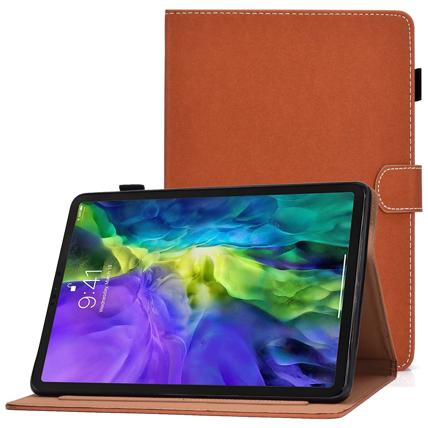 For iPad Pro 11-inch (2018) / (2020) / Air (2020) / (2022) Solid Color Tablet Case PU Leather Stand Folio Protective Cover with Cards Holder