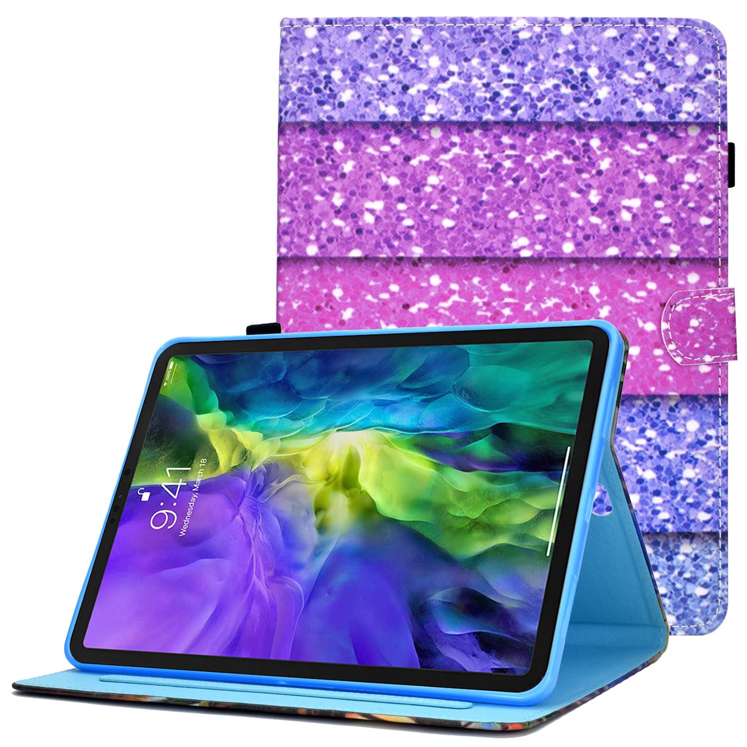 For iPad Pro 11-inch (2018) / (2020) / Air (2020) / (2022) PU Leather Stand Folio Protective Cover Card Slots Pattern Printing Stitching Stand Case