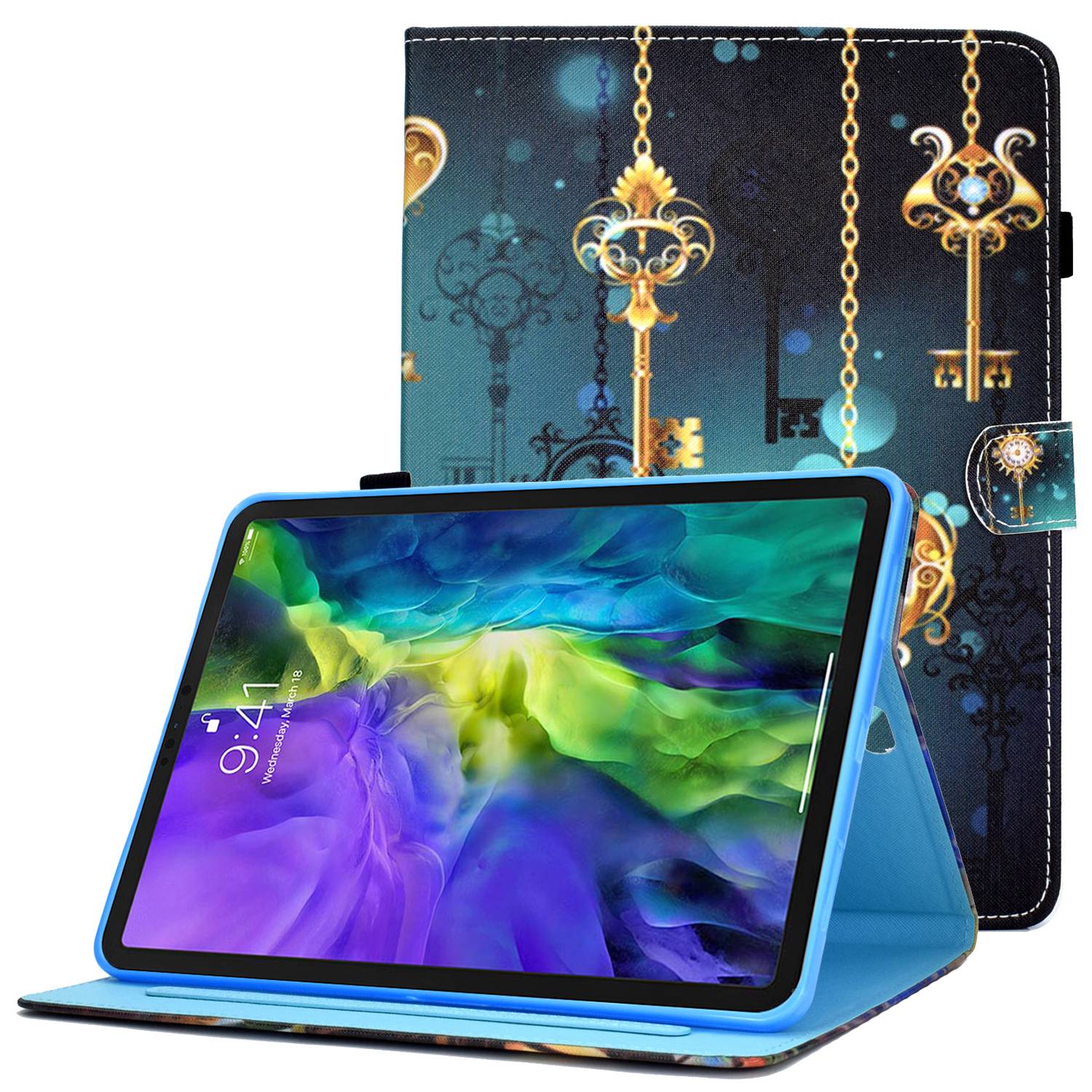 For iPad Pro 11-inch (2018) / (2020) / Air (2020) / (2022) PU Leather Stand Folio Protective Cover Card Slots Pattern Printing Stitching Stand Case