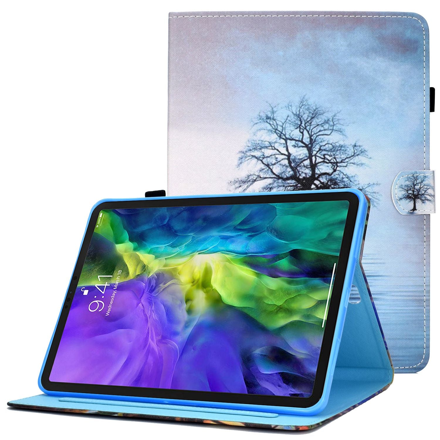 For iPad Pro 11-inch (2018) / (2020) / Air (2020) / (2022) PU Leather Stand Folio Protective Cover Card Slots Pattern Printing Stitching Stand Case