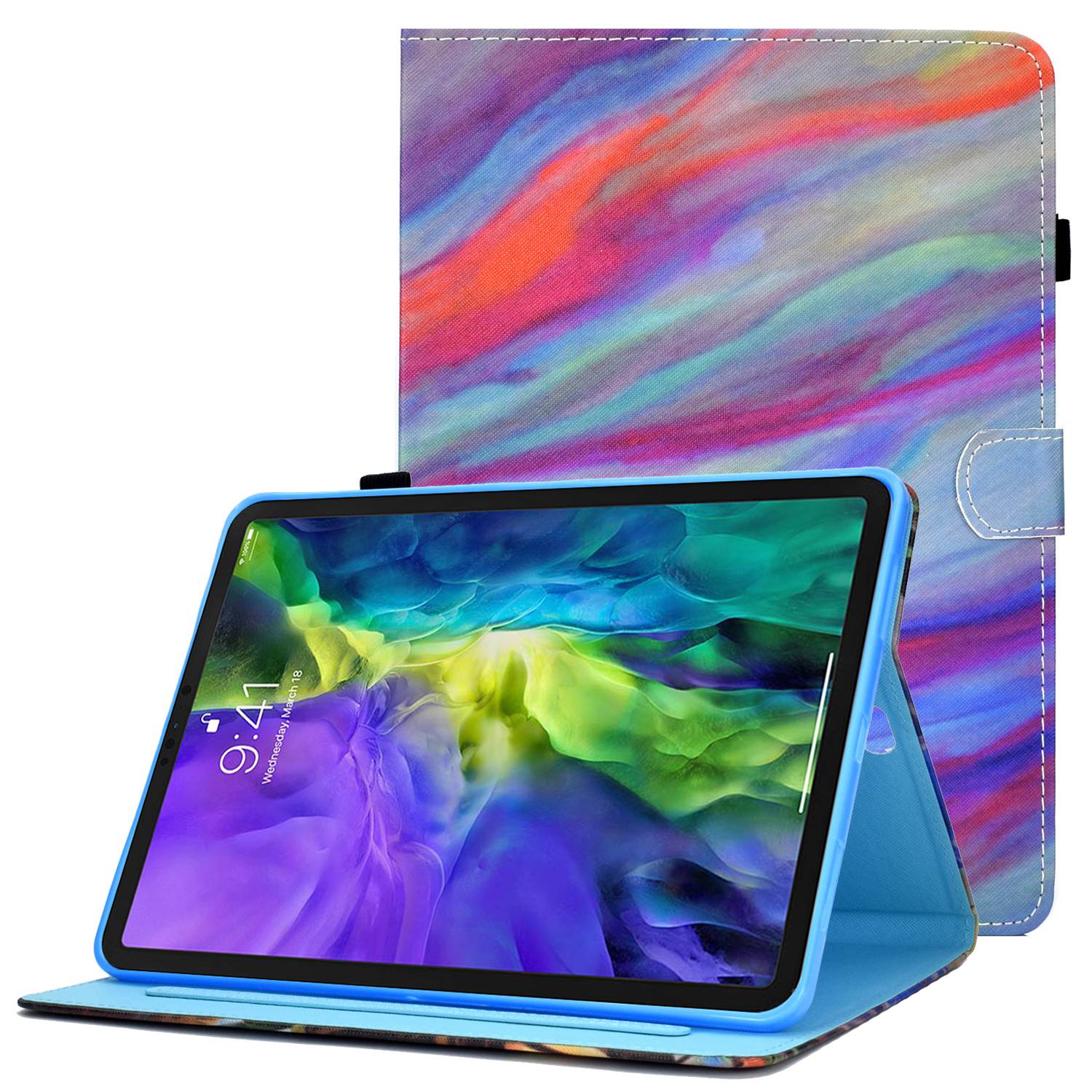 For iPad Pro 11-inch (2018) / (2020) / Air (2020) / (2022) PU Leather Stand Folio Protective Cover Card Slots Pattern Printing Stitching Stand Case