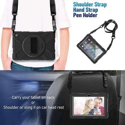 For Amazon Fire 7 (2022) PC + Silicone Tablet Case Hand Strap Kickstand Anti-drop Cover with Shoulder Strap