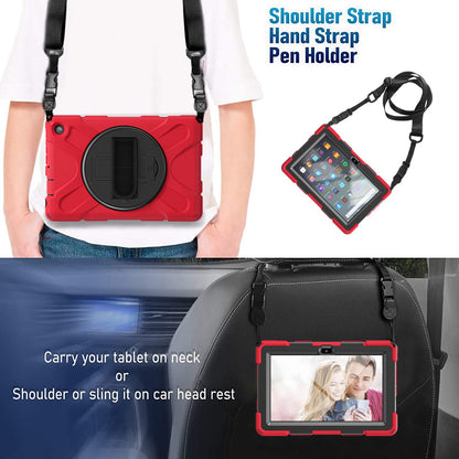 For Amazon Fire 7 (2022) PC + Silicone Tablet Case Hand Strap Kickstand Anti-drop Cover with Shoulder Strap