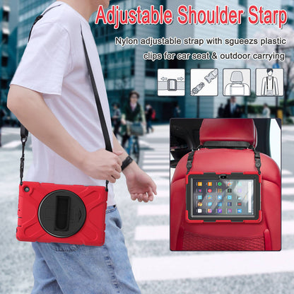 For Amazon Fire 7 (2022) PC + Silicone Tablet Case Hand Strap Kickstand Anti-drop Cover with Shoulder Strap