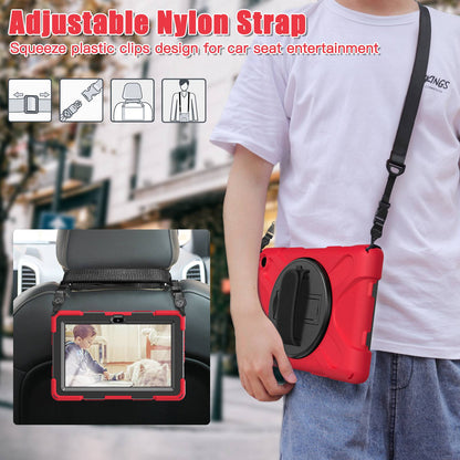 For Amazon Fire 7 (2022) PC + Silicone Tablet Case Hand Strap Kickstand Anti-drop Cover with Shoulder Strap