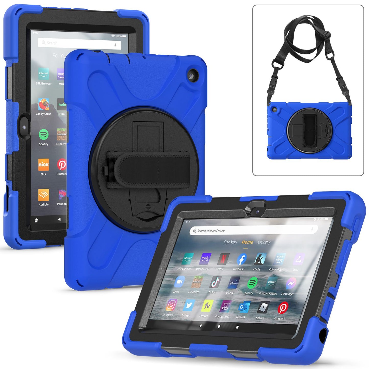 For Amazon Fire 7 (2022) PC + Silicone Tablet Case Hand Strap Kickstand Anti-drop Cover with Shoulder Strap