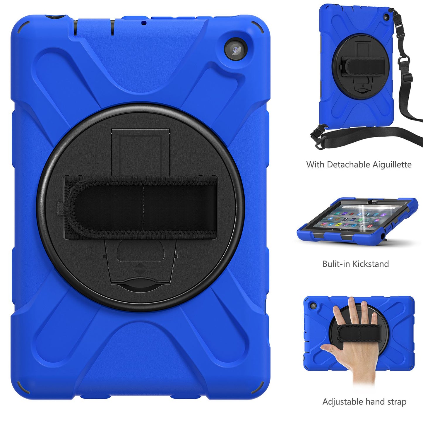 For Amazon Fire 7 (2022) PC + Silicone Tablet Case Hand Strap Kickstand Anti-drop Cover with Shoulder Strap