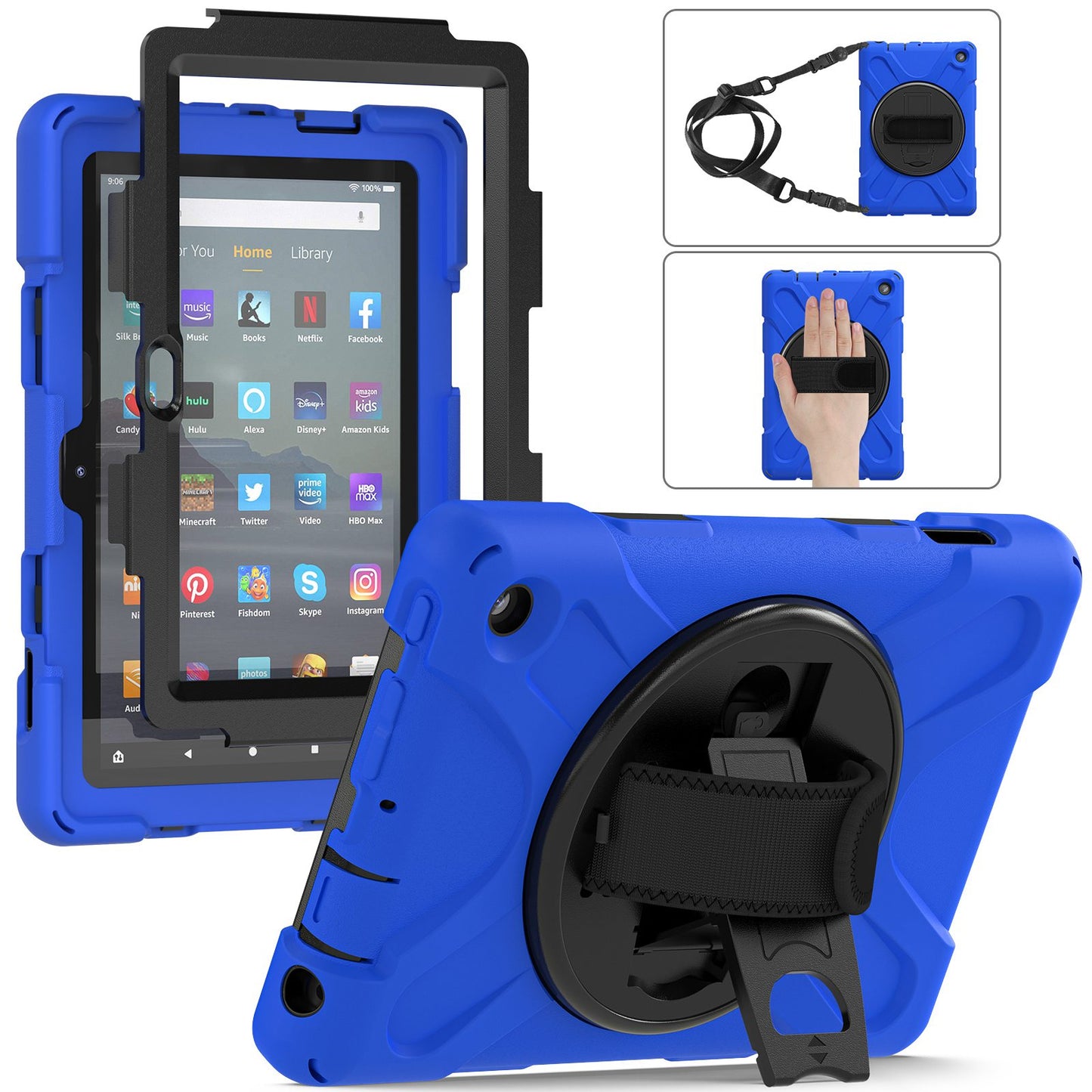 For Amazon Fire 7 (2022) PC + Silicone Tablet Case Hand Strap Kickstand Anti-drop Cover with Shoulder Strap