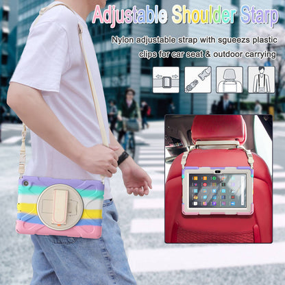 For Amazon Fire 7 (2022) PC + Silicone Tablet Case Hand Strap Kickstand Anti-drop Cover with Shoulder Strap