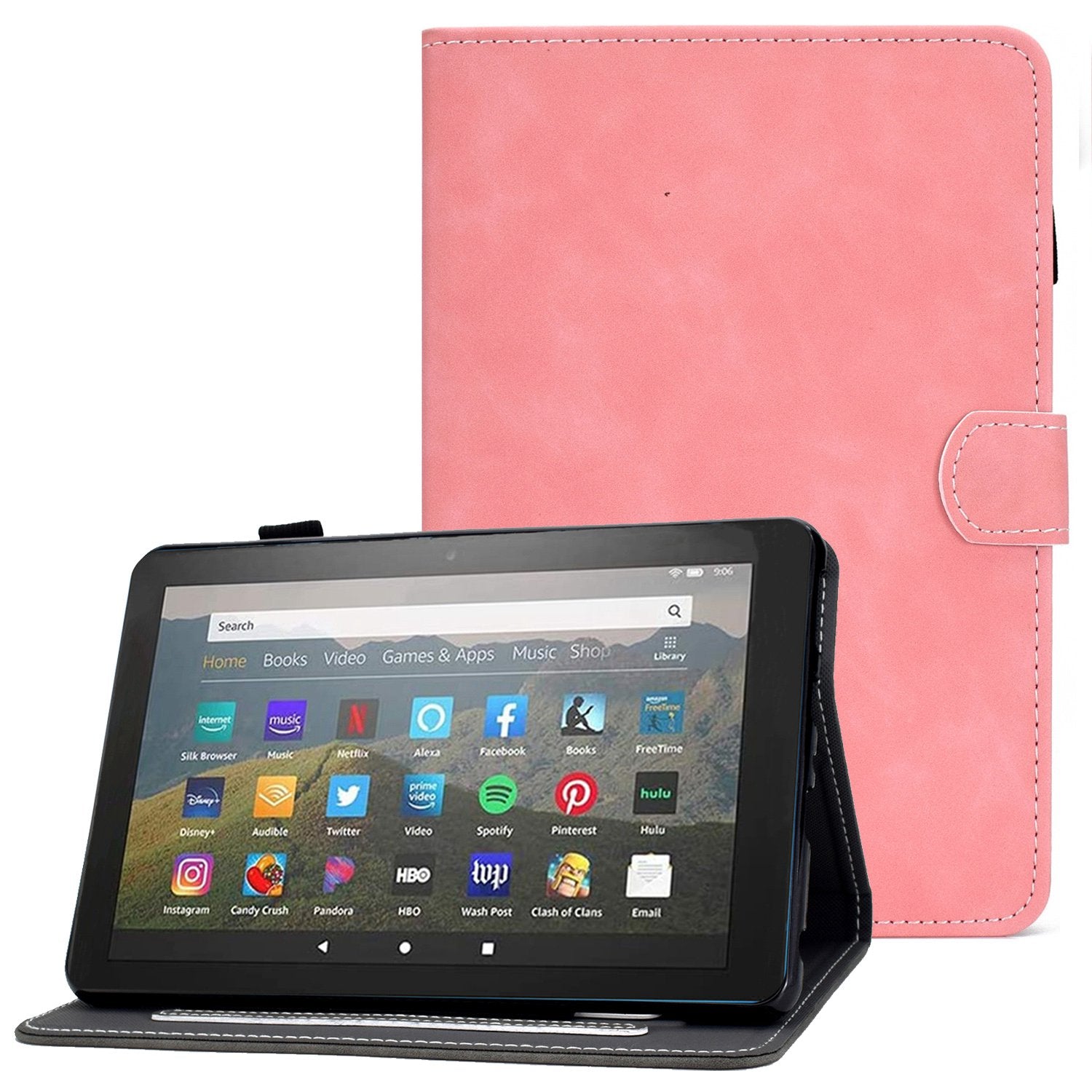 For Amazon Fire 7 (2022) Textured Microfiber Leather Tablet Case Shockproof Card Holder Protective Cover with Stand