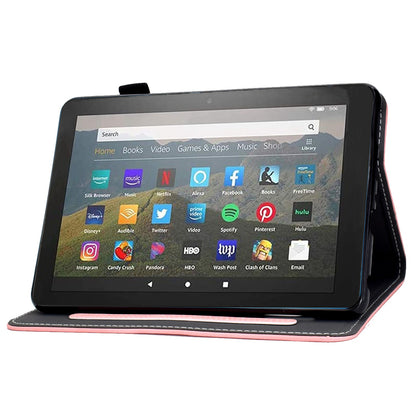 For Amazon Fire 7 (2022) Textured Microfiber Leather Tablet Case Shockproof Card Holder Protective Cover with Stand