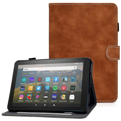 For Amazon Fire 7 (2022) Textured Microfiber Leather Tablet Case Shockproof Card Holder Protective Cover with Stand