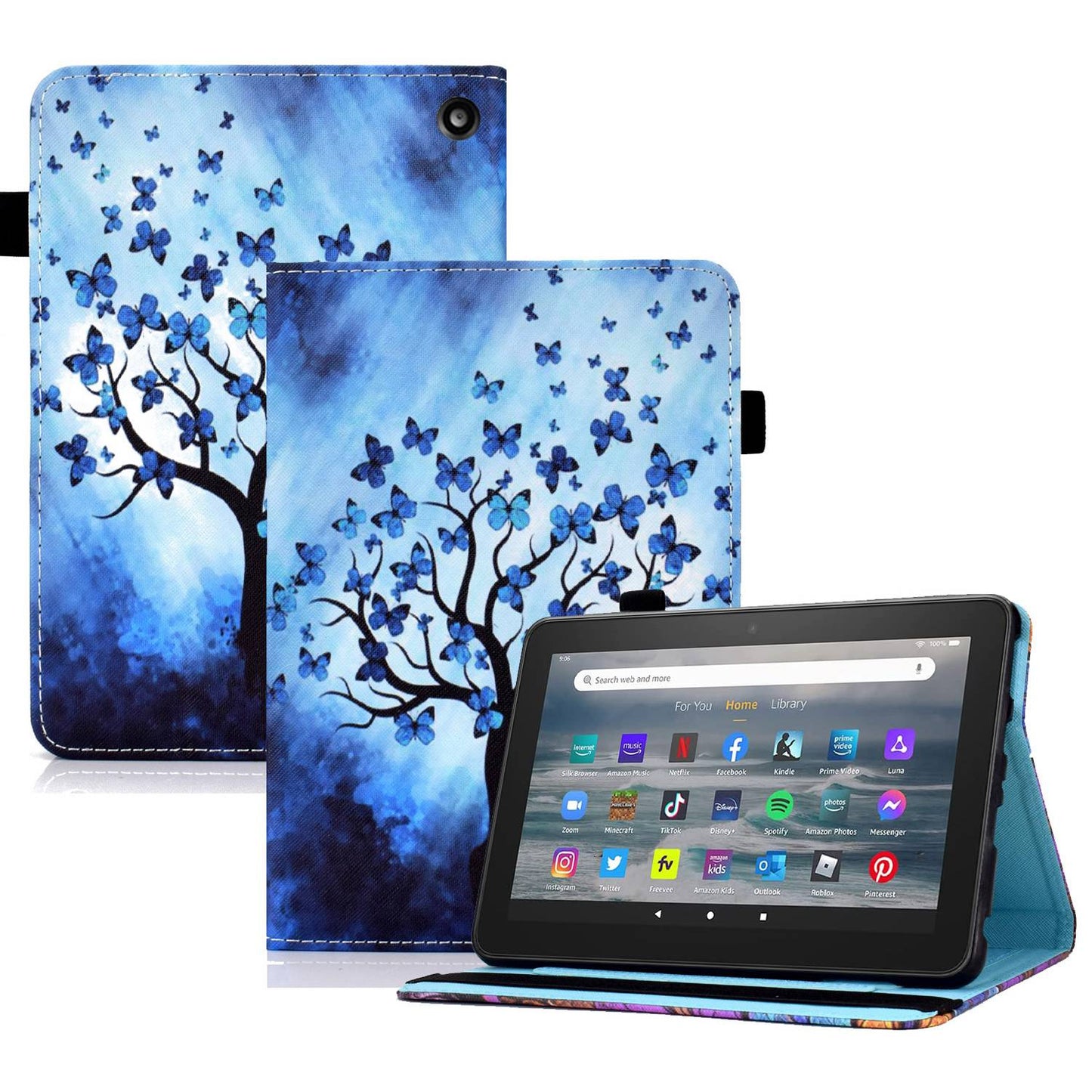 Stand Tablet Case for Amazon Fire 7 (2022), Stitching Pattern Printing PU Leather Card Holder Elastic Band Cover