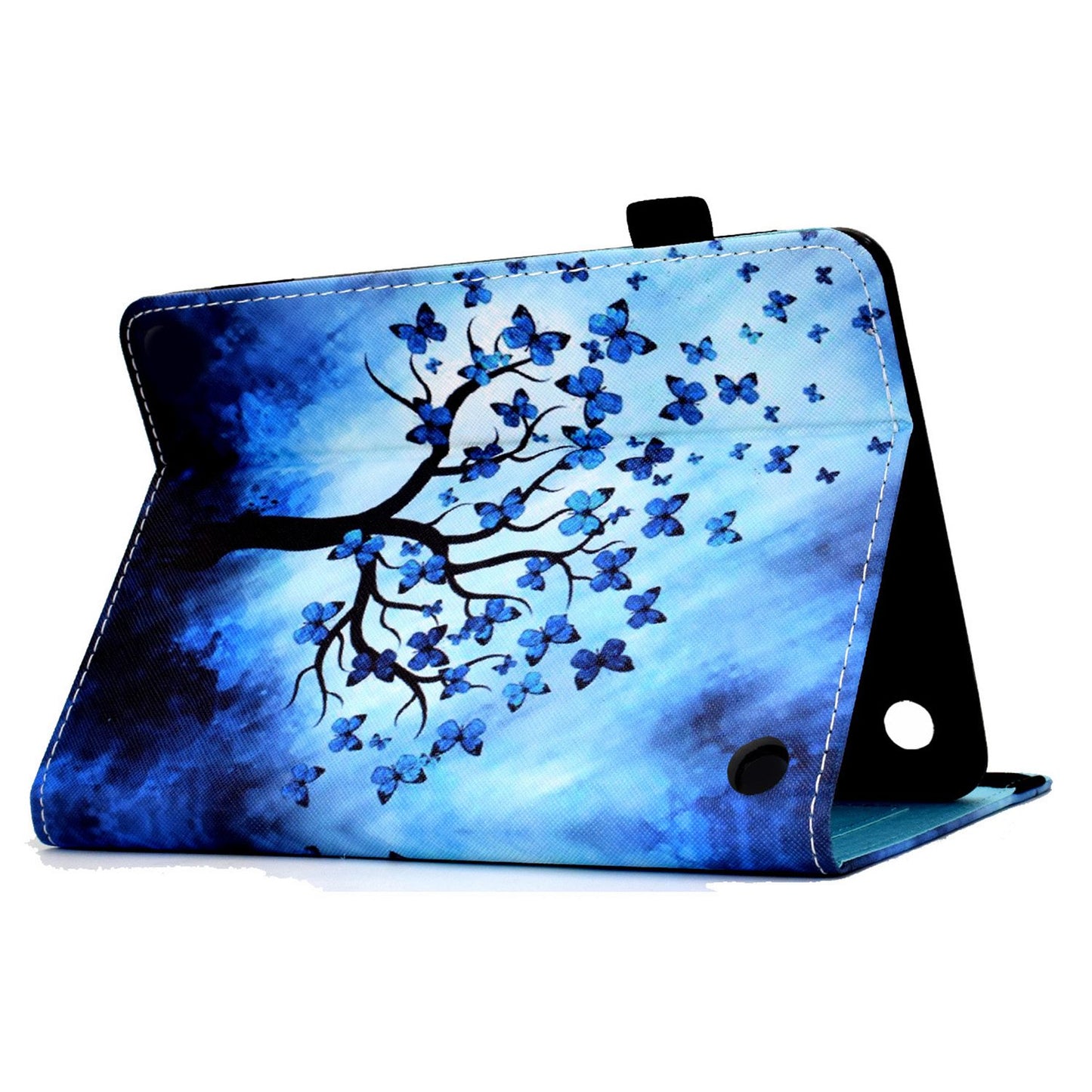 Stand Tablet Case for Amazon Fire 7 (2022), Stitching Pattern Printing PU Leather Card Holder Elastic Band Cover