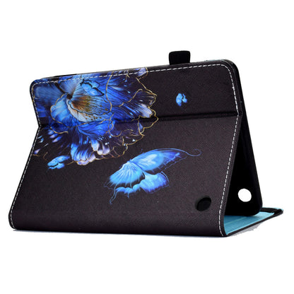 Stand Tablet Case for Amazon Fire 7 (2022), Stitching Pattern Printing PU Leather Card Holder Elastic Band Cover