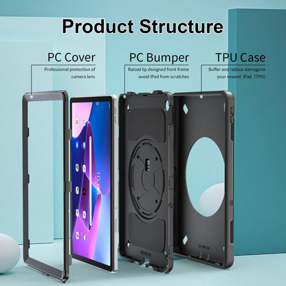 For Lenovo Tab M10 Plus (Gen 3) Kickstand Shockproof Tablet Case Hand Strap PC + TPU Cover with Shoulder Strap