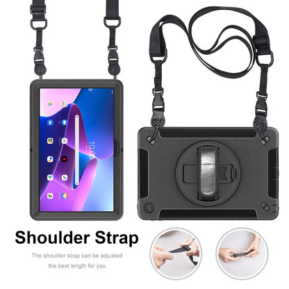 For Lenovo Tab M10 Plus (Gen 3) Kickstand Shockproof Tablet Case Hand Strap PC + TPU Cover with Shoulder Strap