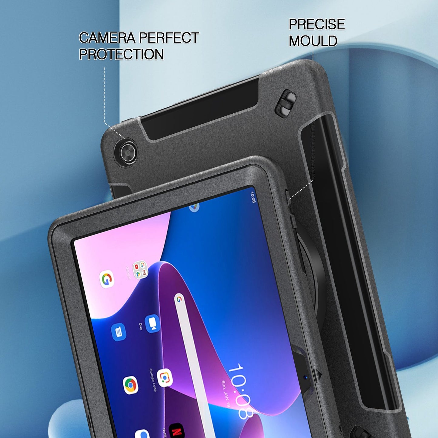 For Lenovo Tab M10 Plus (Gen 3) Kickstand Shockproof Tablet Case Hand Strap PC + TPU Cover with Shoulder Strap