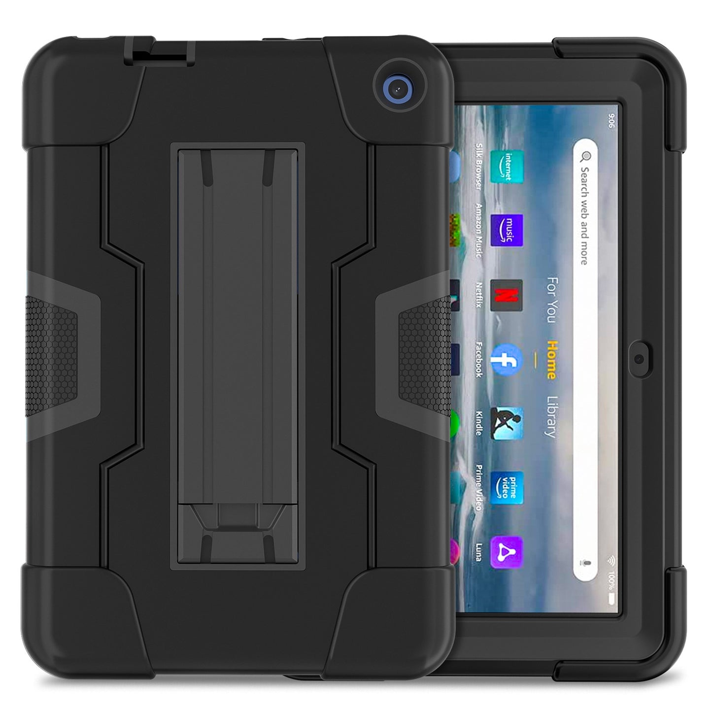 For Amazon Fire 7 (2022) Robot Style Silicone + PC Tablet Case Color Contrast Drop-proof Kickstand Protective Case