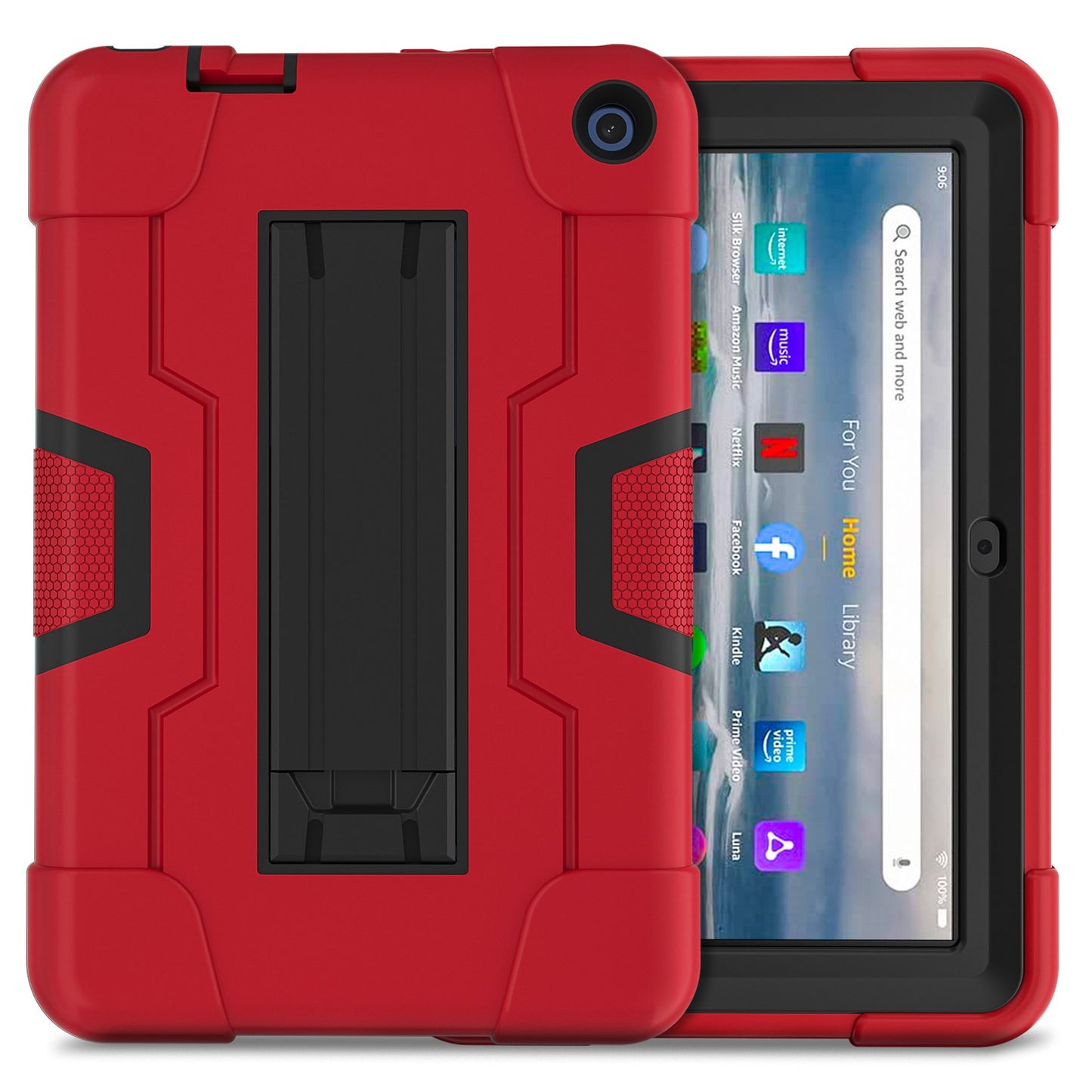 For Amazon Fire 7 (2022) Robot Style Silicone + PC Tablet Case Color Contrast Drop-proof Kickstand Protective Case