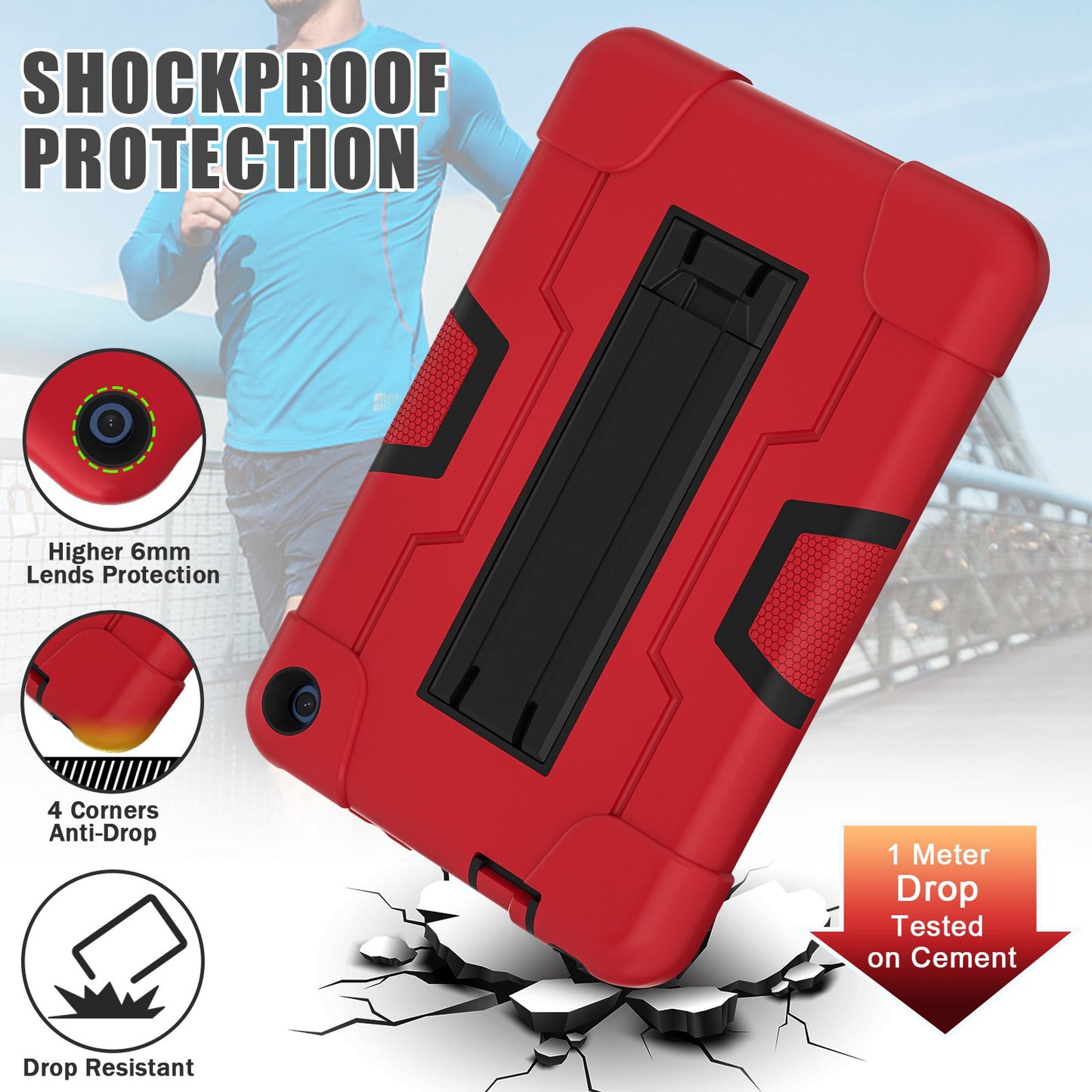 For Amazon Fire 7 (2022) Robot Style Silicone + PC Tablet Case Color Contrast Drop-proof Kickstand Protective Case